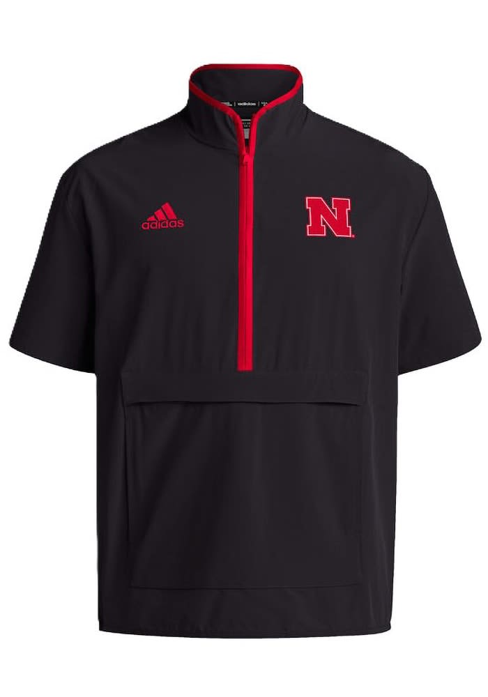 Mens Nebraska Cornhuskers Black Adidas Coach Short Sleeve Jacket