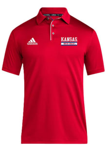 Adidas Kansas Jayhawks Mens Red Strategy Coaches Short Sleeve Polo