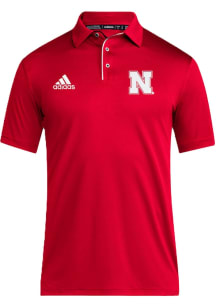 Mens Nebraska Cornhuskers Red Adidas Coach Short Sleeve Polo Shirt