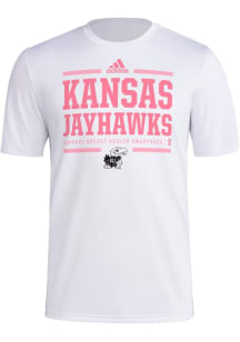 Adidas Kansas Jayhawks White Breast Cancer Awareness Pregame Short Sleeve T Shirt