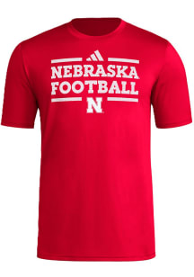 Nebraska Cornhuskers Red Adidas Locker Practice Football Pregame Short Sleeve T Shirt