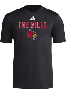 Adidas Louisville Cardinals Black Locker Slogan Pregame Short Sleeve T Shirt