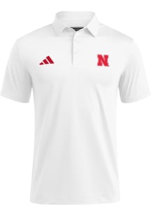 Mens Nebraska Cornhuskers White Adidas Ultimate365 Short Sleeve Polo Shirt