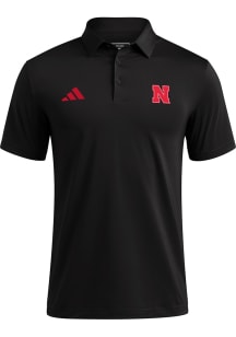 Mens Nebraska Cornhuskers Black Adidas Ultimate365 Short Sleeve Polo Shirt