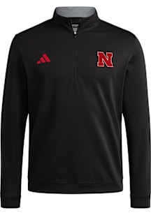 Adidas Nebraska Cornhuskers Mens Black Elevated Long Sleeve Qtr Zip Pullover
