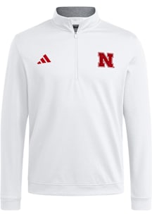 Adidas Nebraska Cornhuskers Mens White Elevated Long Sleeve Qtr Zip Pullover