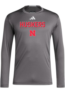 Mens Nebraska Cornhuskers Charcoal Adidas Training Long Sleeve T-Shirt