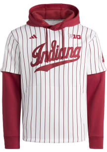 Mens Indiana Hoosiers White Adidas Dugout Hooded Sweatshirt