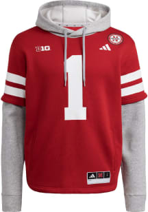 Mens Nebraska Cornhuskers Red Adidas Football Hooded Sweatshirt