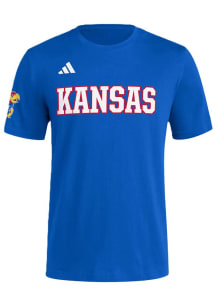Adidas Kansas Jayhawks Blue Baseball Wordmark Short Sleeve T Shirt