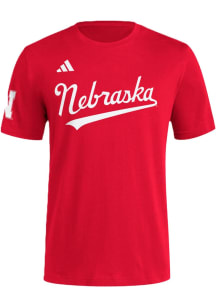 Nebraska Cornhuskers Red Adidas Baseball Wordmark Short Sleeve T Shirt