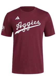 Adidas Texas A&amp;M Aggies Maroon Baseball Wordmark Short Sleeve T Shirt