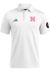 Mens Nebraska Cornhuskers White Adidas BHA Short Sleeve Polo Shirt