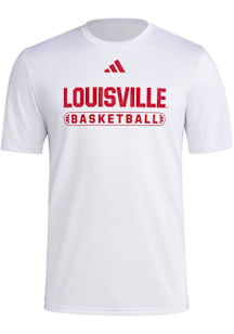 Adidas Louisville Cardinals White Locker On Court Basketball Pill Short Sleeve T Shirt