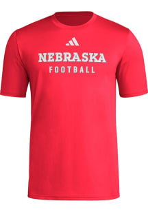 Nebraska Cornhuskers Red Adidas Locker Practice Football Short Sleeve T Shirt