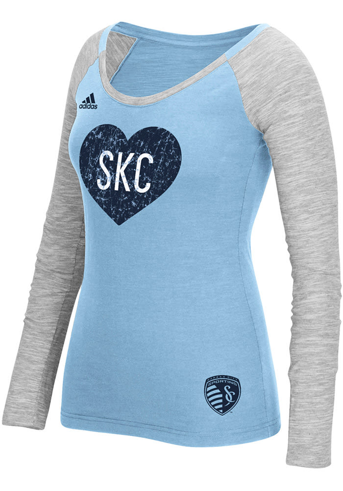 Adidas SKC Womens Light Blue Slub Long Sleeve Scoop Neck
