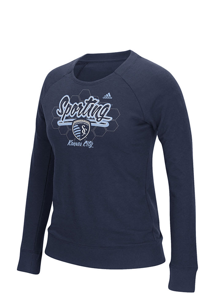 Adidas Sporting Kansas City Womens Navy Blue Liquid Honeycomb Crew Sweatshirt