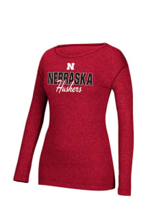 Womens Nebraska Cornhuskers Red Adidas Mascot Script LS Tee