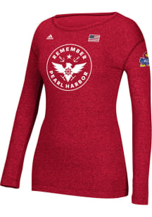 Adidas Kansas Jayhawks Womens Red Primary Forces Long Sleeve Crew T-Shirt