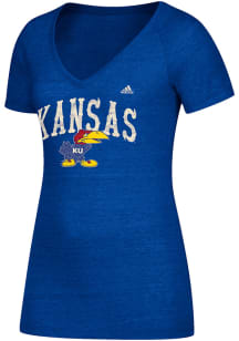 Adidas Kansas Jayhawks Womens Blue Vintage Vault Arch V-Neck T-Shirt