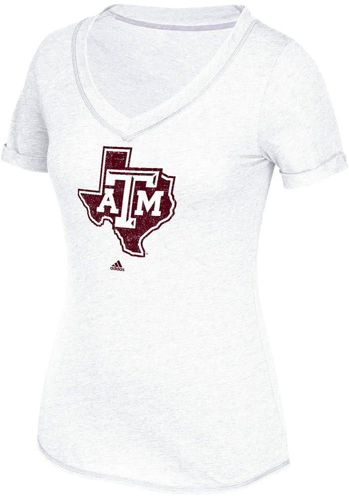 Adidas Texas A&M Aggies Womens White Lifestyle V-Neck T-Shirt