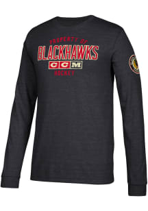 Adidas Chicago Blackhawks Black Team Property Long Sleeve Fashion T Shirt