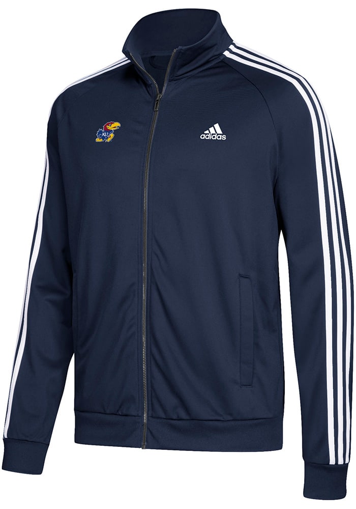 Adidas Kansas Jayhawks Mens Navy Blue 3 Stripe Track Jacket