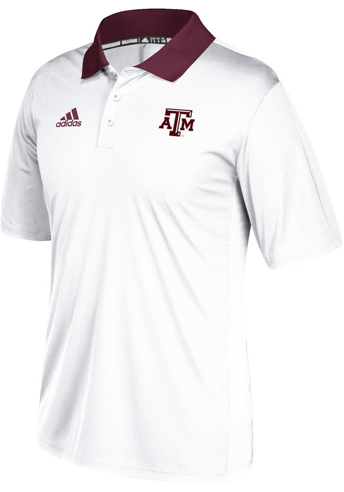 Adidas Texas A&M Aggies Mens White Sideline Coaches Short Sleeve Polo