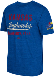 Adidas Kansas Jayhawks Blue Stenciled Sweep Short Sleeve Fashion T Shirt
