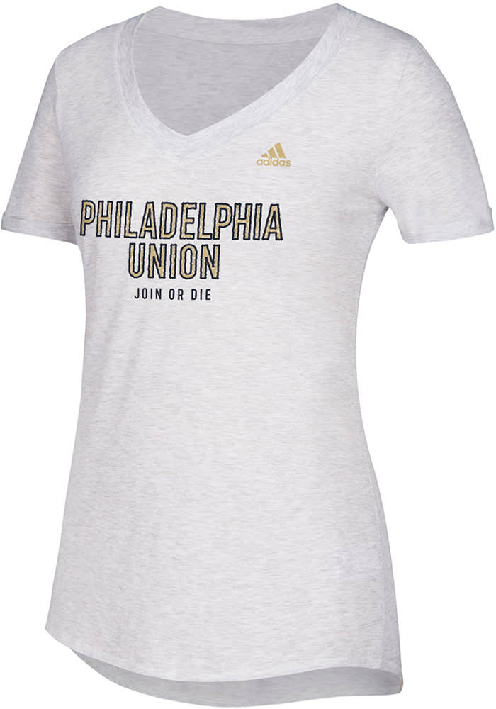 Adidas Philadelphia Union Womens White Over Inked V-Neck T-Shirt