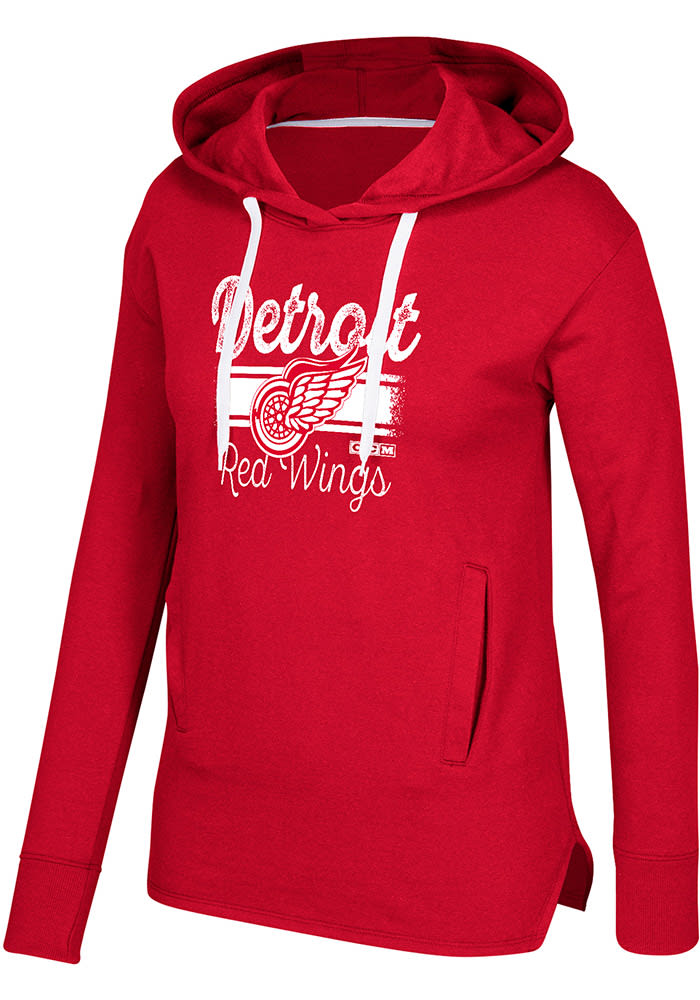 Adidas Detroit Red Wings Womens Red CCM Bottom Stripe Hooded