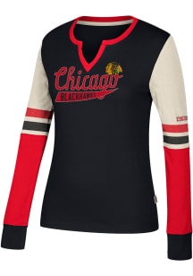 Adidas Chicago Blackhawks Womens Black CCM Henley Long Sleeve T-Shirt