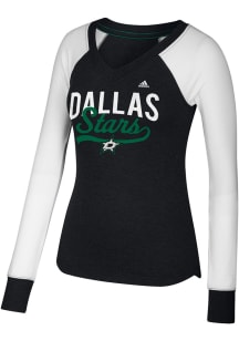 Adidas Dallas Stars Womens Black Elbow Patch Long Sleeve T-Shirt