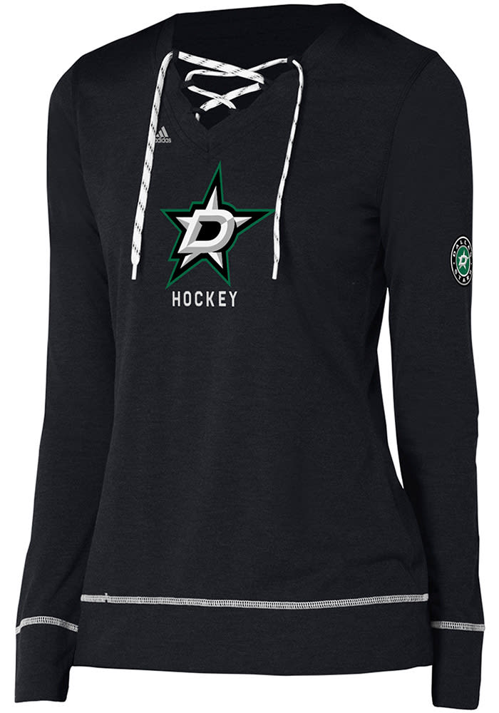 Adidas Dallas Stars Womens Black Wordmark Hockey Stitch Long Sleeve T-Shirt