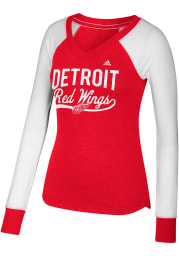 Adidas Detroit Red Wings Womens Red Elbow Patch Long Sleeve T-Shirt
