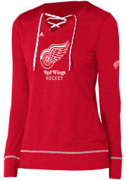 Adidas Detroit Red Wings Womens Red Wordmark Hockey Stitch Long Sleeve T-Shirt