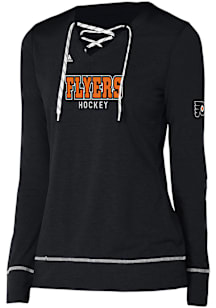 Adidas Philadelphia Flyers Womens Black Wordmark Hockey Stitch LS Tee