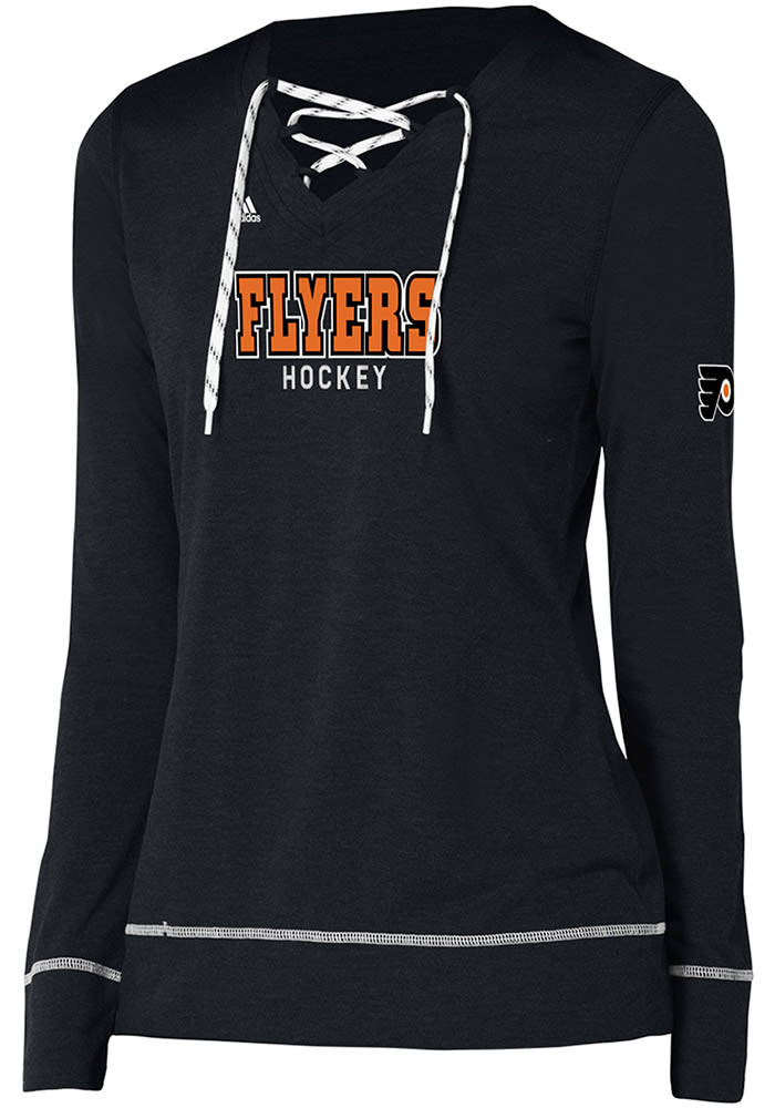 Adidas Philadelphia Flyers Womens Black Wordmark Hockey Stitch Long Sleeve T-Shirt