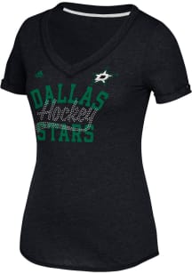 Adidas Dallas Stars Womens Black Middle Hockey Shine V-Neck T-Shirt