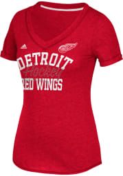 Adidas Detroit Red Wings Womens Red Middle Hockey Shine V-Neck T-Shirt