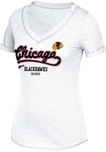 Adidas Chicago Blackhawks Womens White CCM Skatelace Sweep V-Neck T-Shirt