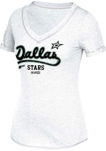 Adidas Dallas Stars Womens White CCM Skatelace Sweep V-Neck T-Shirt