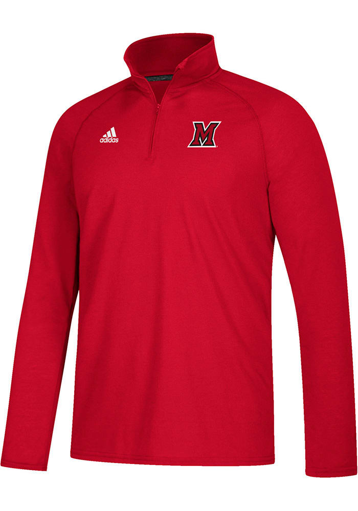 Adidas Miami RedHawks Mens Red Sideline Definition Long Sleeve 1/4 Zip Pullover