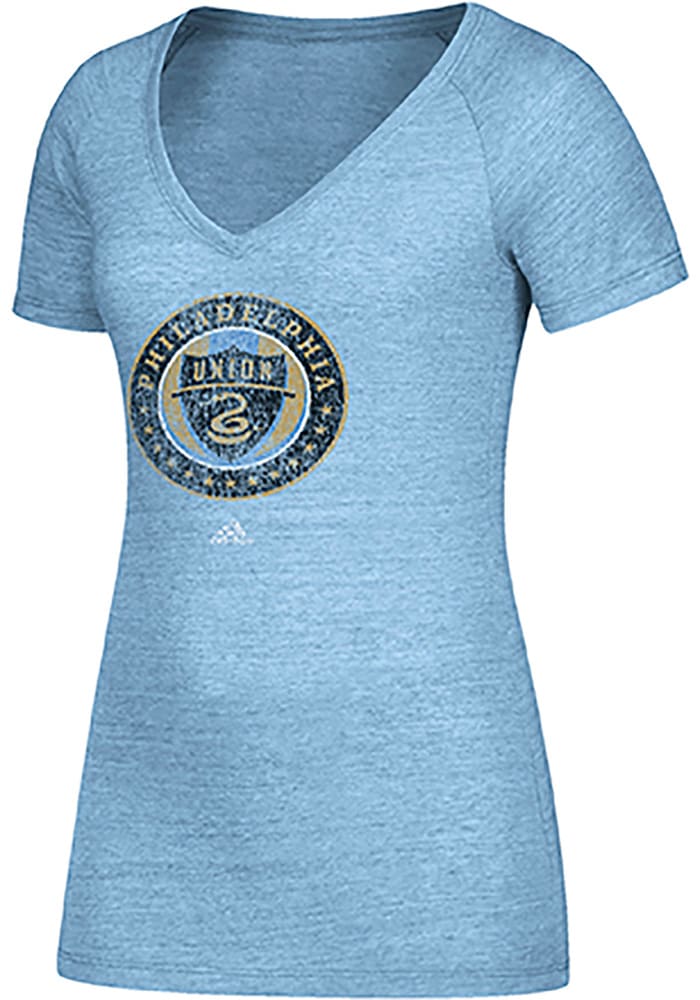 Adidas Philadelphia Union Womens Light Blue Primary Logo V-Neck T-Shirt