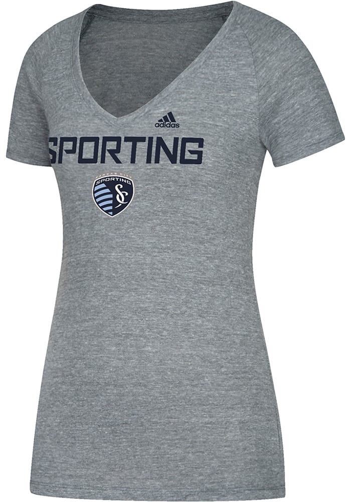 Adidas Sporting Kansas City Womens Grey Roughed Up V-Neck T-Shirt