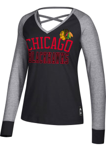 Adidas Chicago Blackhawks Womens Black Criss Cross LS Tee