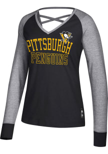 Adidas Pittsburgh Penguins Womens Black Criss Cross LS Tee