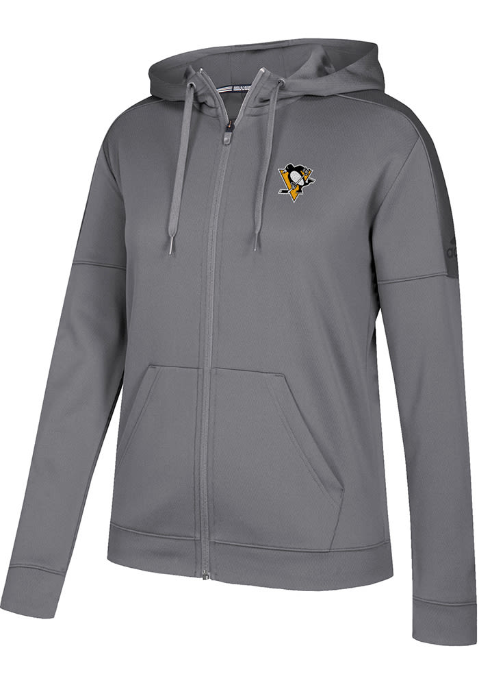 Adidas Pittsburgh Penguins Womens Grey Team Issue Logo Long Sleeve Full Zip Jacket