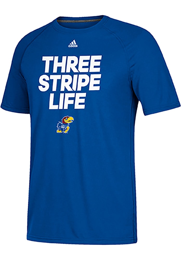Adidas Kansas Jayhawks Blue Three Stripe Short Sleeve T Shirt