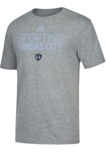 Adidas Sporting Kansas City Grey Locker Stacked Short Sleeve Fashion T Shirt